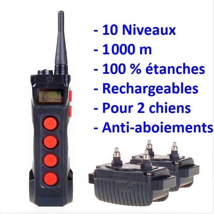 Kit de 2 Colliers de dressage 1000m avec anti-aboiements