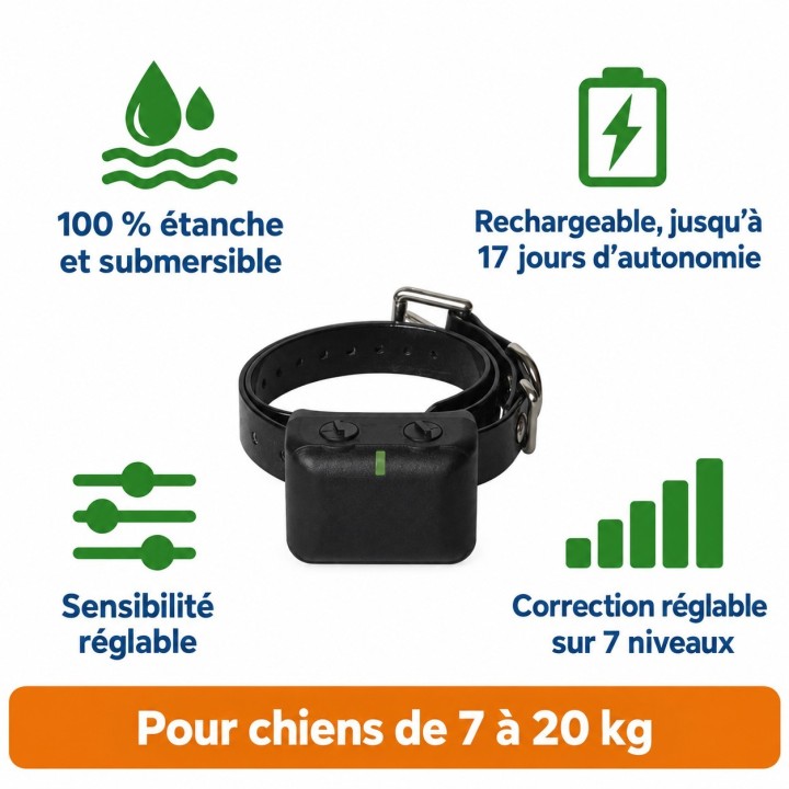 Collier Anti-Aboiements Intelligent Étanche et Rechargeable pour Chien Difficile et Chien "Têtu"