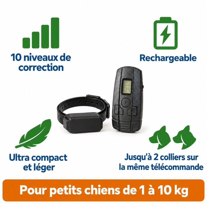 Collier d'éducation 10 niveaux rechargeable (ultra compact) pour Très Petit Chien ou Chien " Toy / Toys "